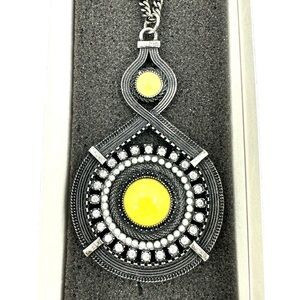 Lia Sophia Sphinx Necklace Crystals & Resin Stones Hematite Chain Long Yellow